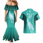 Australia Soccer Matildas Custom Couples Matching Mermaid Dress and Hawaiian Shirt Turquoise Basic Gradient