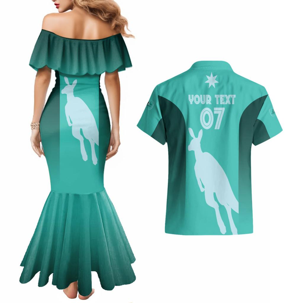 Australia Soccer Matildas Custom Couples Matching Mermaid Dress and Hawaiian Shirt Turquoise Basic Gradient