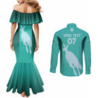 Australia Soccer Matildas Custom Couples Matching Mermaid Dress and Long Sleeve Button Shirt Turquoise Basic Gradient