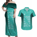 Australia Soccer Matildas Custom Couples Matching Off Shoulder Maxi Dress and Hawaiian Shirt Turquoise Basic Gradient