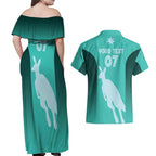 Australia Soccer Matildas Custom Couples Matching Off Shoulder Maxi Dress and Hawaiian Shirt Turquoise Basic Gradient