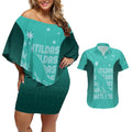 Australia Soccer Matildas Custom Couples Matching Off Shoulder Short Dress and Hawaiian Shirt Turquoise Basic Gradient