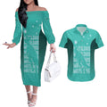 Australia Soccer Matildas Custom Couples Matching Off The Shoulder Long Sleeve Dress and Hawaiian Shirt Turquoise Basic Gradient