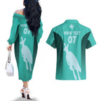 Australia Soccer Matildas Custom Couples Matching Off The Shoulder Long Sleeve Dress and Hawaiian Shirt Turquoise Basic Gradient