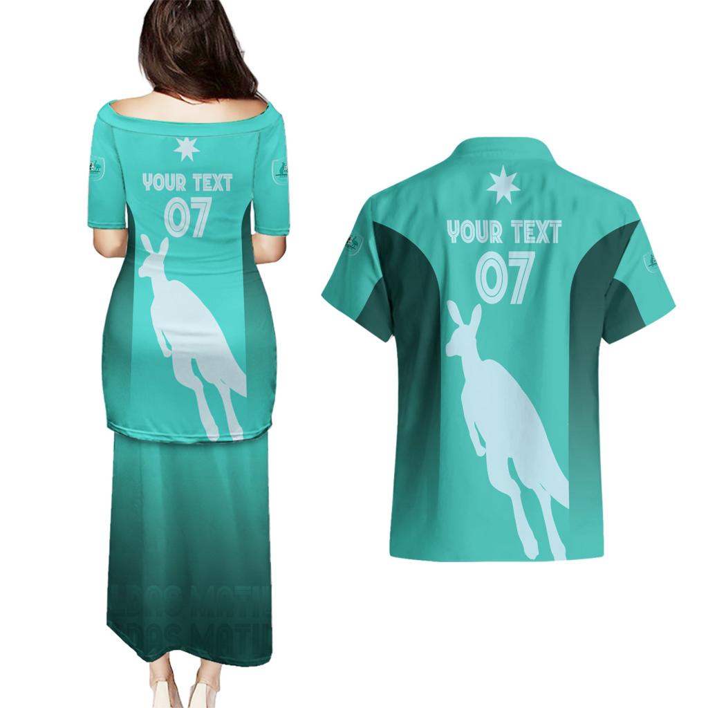 Australia Soccer Matildas Custom Couples Matching Puletasi and Hawaiian Shirt Turquoise Basic Gradient