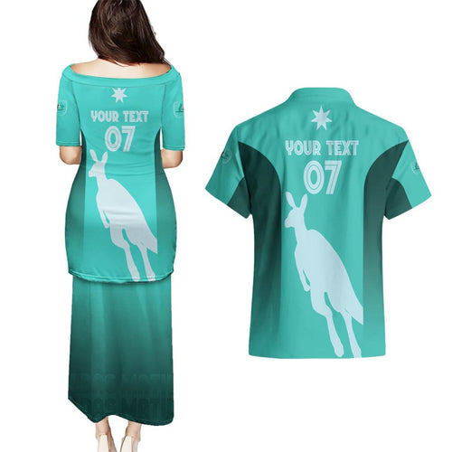 Australia Soccer Matildas Custom Couples Matching Puletasi and Hawaiian Shirt Turquoise Basic Gradient