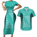 Australia Soccer Matildas Custom Couples Matching Short Sleeve Bodycon Dress and Hawaiian Shirt Turquoise Basic Gradient