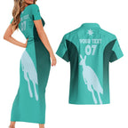 Australia Soccer Matildas Custom Couples Matching Short Sleeve Bodycon Dress and Hawaiian Shirt Turquoise Basic Gradient