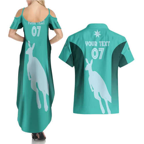 Australia Soccer Matildas Custom Couples Matching Summer Maxi Dress and Hawaiian Shirt Turquoise Basic Gradient