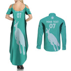 Australia Soccer Matildas Custom Couples Matching Summer Maxi Dress and Long Sleeve Button Shirt Turquoise Basic Gradient