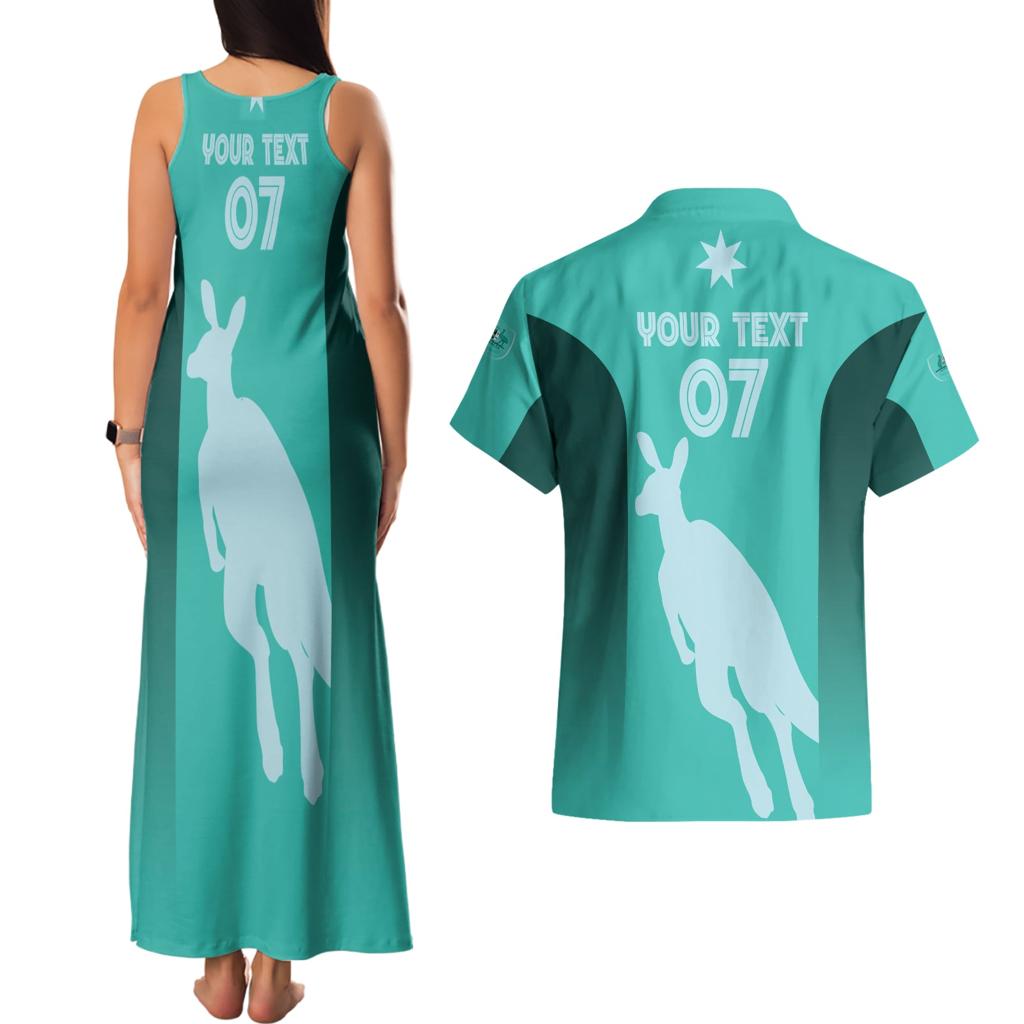Australia Soccer Matildas Custom Couples Matching Tank Maxi Dress and Hawaiian Shirt Turquoise Basic Gradient