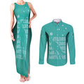 Australia Soccer Matildas Custom Couples Matching Tank Maxi Dress and Long Sleeve Button Shirt Turquoise Basic Gradient