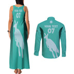Australia Soccer Matildas Custom Couples Matching Tank Maxi Dress and Long Sleeve Button Shirt Turquoise Basic Gradient