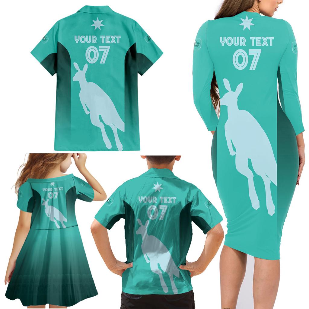 Australia Soccer Matildas Custom Family Matching Long Sleeve Bodycon Dress and Hawaiian Shirt Turquoise Basic Gradient