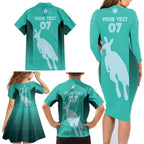 Australia Soccer Matildas Custom Family Matching Long Sleeve Bodycon Dress and Hawaiian Shirt Turquoise Basic Gradient