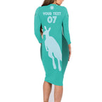 Australia Soccer Matildas Custom Family Matching Long Sleeve Bodycon Dress and Hawaiian Shirt Turquoise Basic Gradient