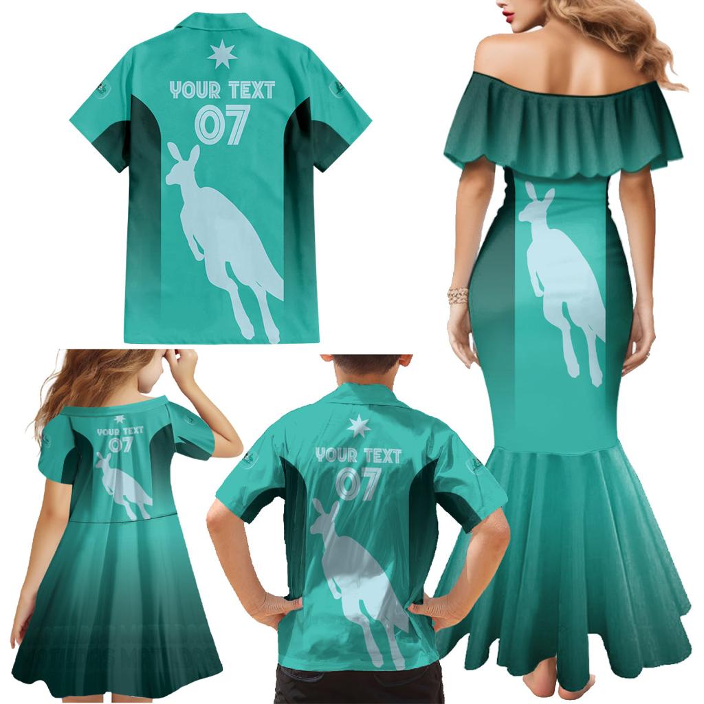Australia Soccer Matildas Custom Family Matching Mermaid Dress and Hawaiian Shirt Turquoise Basic Gradient