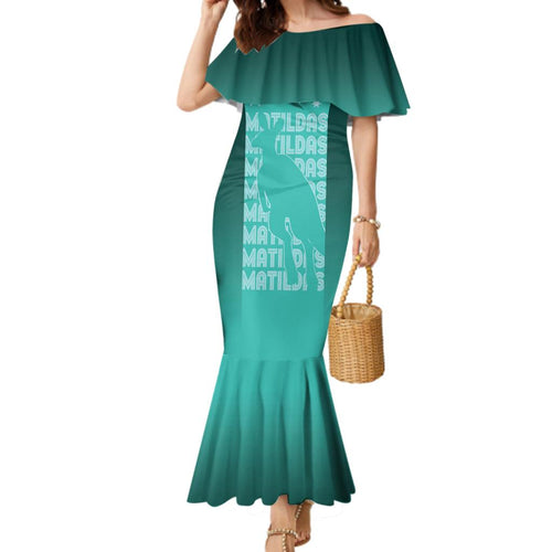 Australia Soccer Matildas Custom Family Matching Mermaid Dress and Hawaiian Shirt Turquoise Basic Gradient