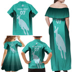 Australia Soccer Matildas Custom Family Matching Off Shoulder Maxi Dress and Hawaiian Shirt Turquoise Basic Gradient