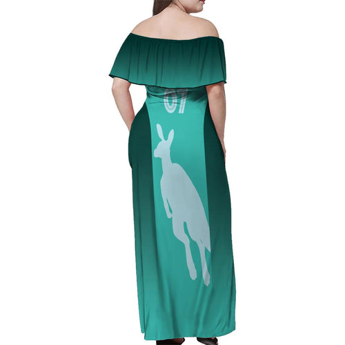Australia Soccer Matildas Custom Family Matching Off Shoulder Maxi Dress and Hawaiian Shirt Turquoise Basic Gradient