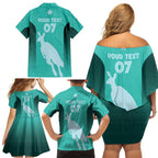 Australia Soccer Matildas Custom Family Matching Off Shoulder Short Dress and Hawaiian Shirt Turquoise Basic Gradient