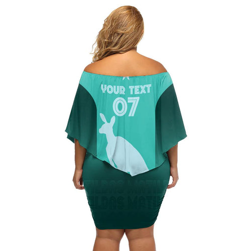 Australia Soccer Matildas Custom Family Matching Off Shoulder Short Dress and Hawaiian Shirt Turquoise Basic Gradient