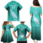 Australia Soccer Matildas Custom Family Matching Puletasi and Hawaiian Shirt Turquoise Basic Gradient