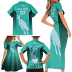 Australia Soccer Matildas Custom Family Matching Short Sleeve Bodycon Dress and Hawaiian Shirt Turquoise Basic Gradient