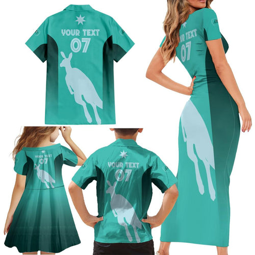 Australia Soccer Matildas Custom Family Matching Short Sleeve Bodycon Dress and Hawaiian Shirt Turquoise Basic Gradient