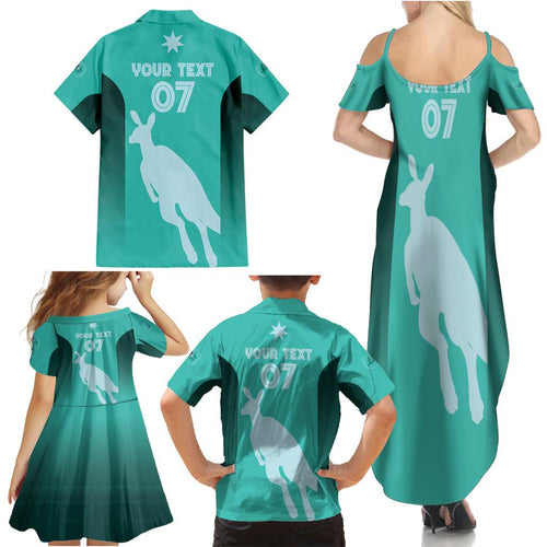 Australia Soccer Matildas Custom Family Matching Summer Maxi Dress and Hawaiian Shirt Turquoise Basic Gradient