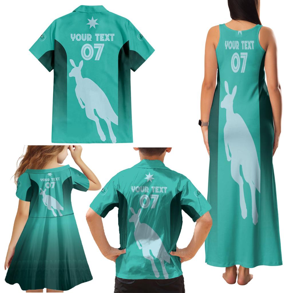 Australia Soccer Matildas Custom Family Matching Tank Maxi Dress and Hawaiian Shirt Turquoise Basic Gradient