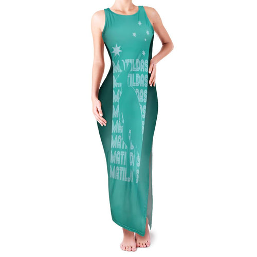 Australia Soccer Matildas Custom Family Matching Tank Maxi Dress and Hawaiian Shirt Turquoise Basic Gradient