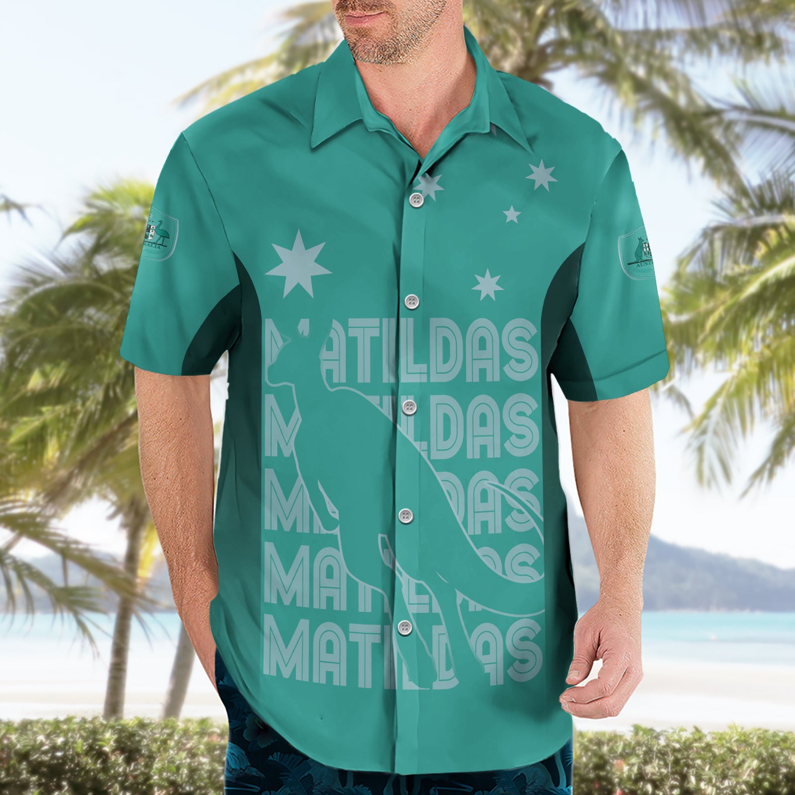 Australia Soccer Matildas Custom Hawaiian Shirt Turquoise Basic Gradient