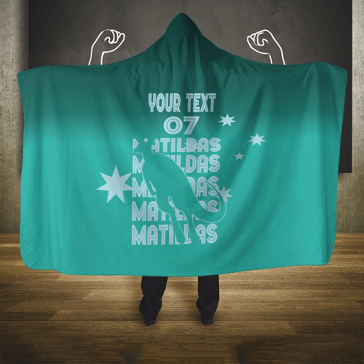 Australia Soccer Matildas Custom Hooded Blanket Turquoise Basic Gradient