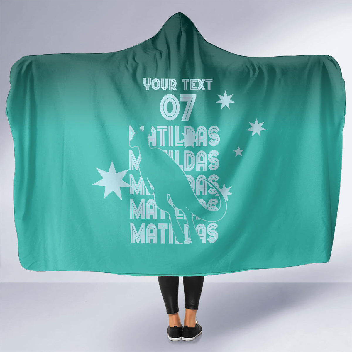 Australia Soccer Matildas Custom Hooded Blanket Turquoise Basic Gradient