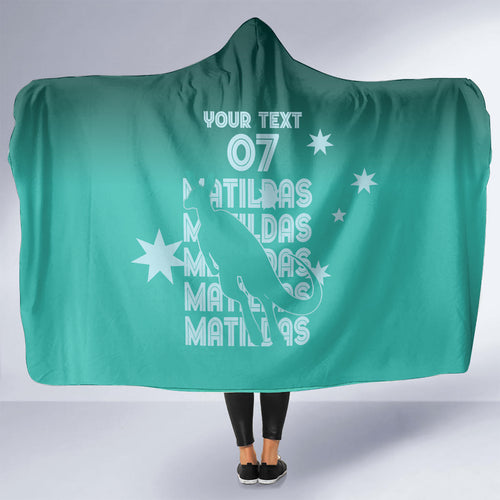 Australia Soccer Matildas Custom Hooded Blanket Turquoise Basic Gradient