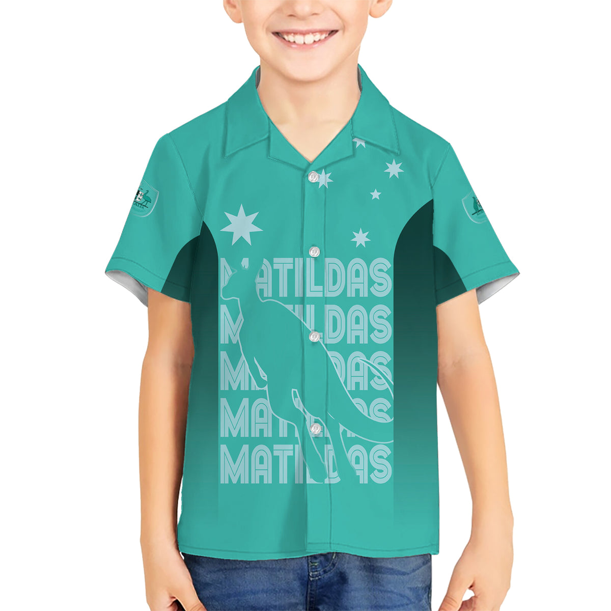Australia Soccer Matildas Custom Kid Hawaiian Shirt Turquoise Basic Gradient