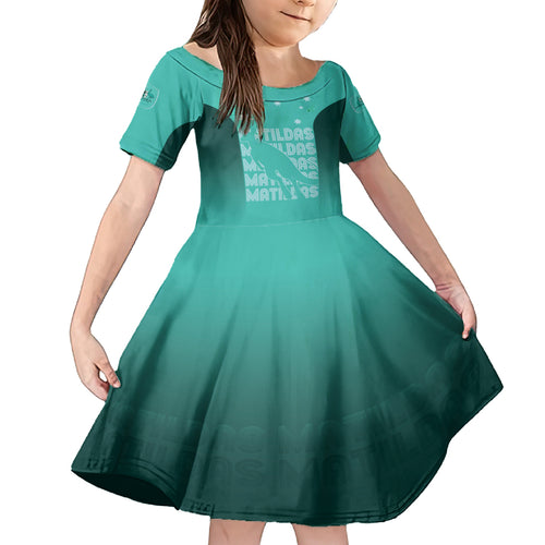 Australia Soccer Matildas Custom Kid Short Sleeve Dress Turquoise Basic Gradient