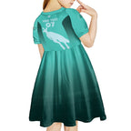 Australia Soccer Matildas Custom Kid Short Sleeve Dress Turquoise Basic Gradient
