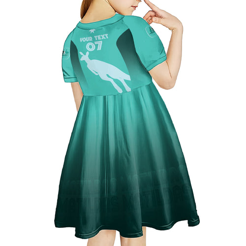 Australia Soccer Matildas Custom Kid Short Sleeve Dress Turquoise Basic Gradient