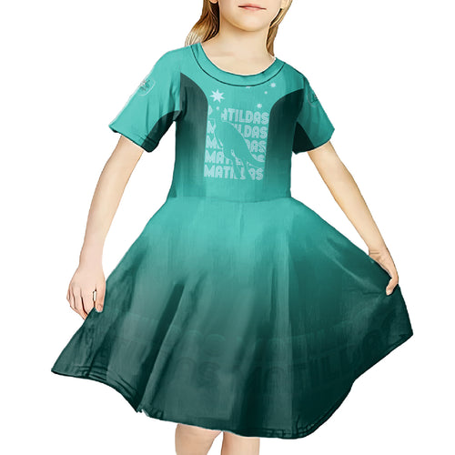 Australia Soccer Matildas Custom Kid Short Sleeve Dress Turquoise Basic Gradient