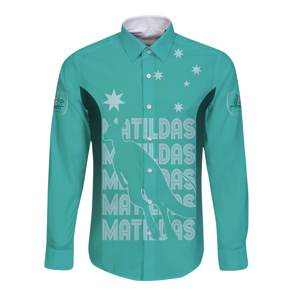 Australia Soccer Matildas Custom Long Sleeve Button Shirt Turquoise Basic Gradient
