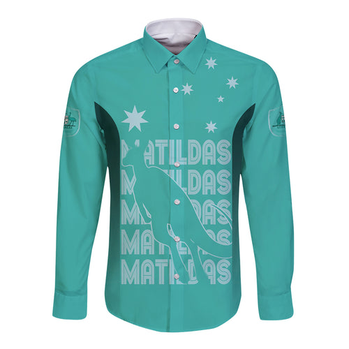 Australia Soccer Matildas Custom Long Sleeve Button Shirt Turquoise Basic Gradient