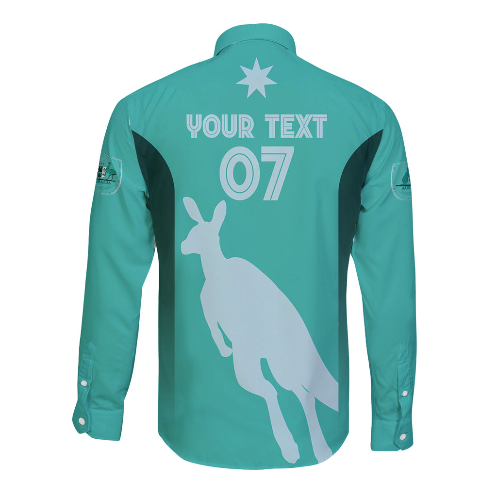 Australia Soccer Matildas Custom Long Sleeve Button Shirt Turquoise Basic Gradient