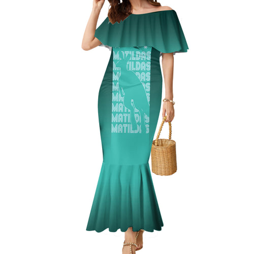 Australia Soccer Matildas Custom Mermaid Dress Turquoise Basic Gradient
