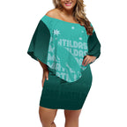Australia Soccer Matildas Custom Off Shoulder Short Dress Turquoise Basic Gradient