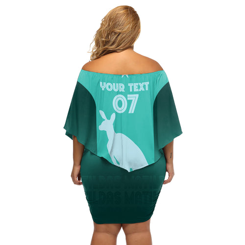 Australia Soccer Matildas Custom Off Shoulder Short Dress Turquoise Basic Gradient