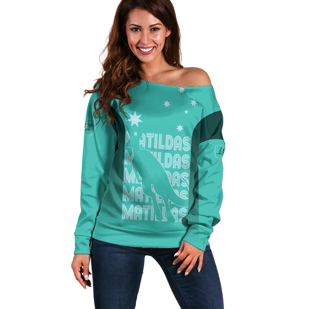 Australia Soccer Matildas Custom Off Shoulder Sweater Turquoise Basic Gradient