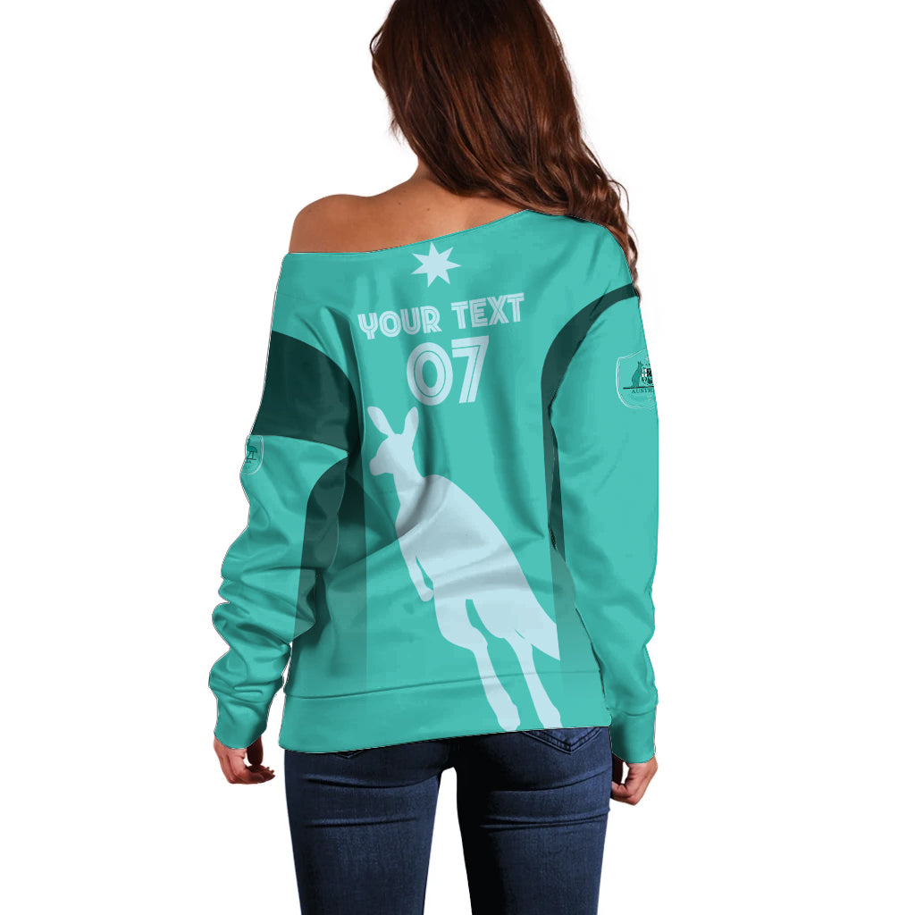 Australia Soccer Matildas Custom Off Shoulder Sweater Turquoise Basic Gradient