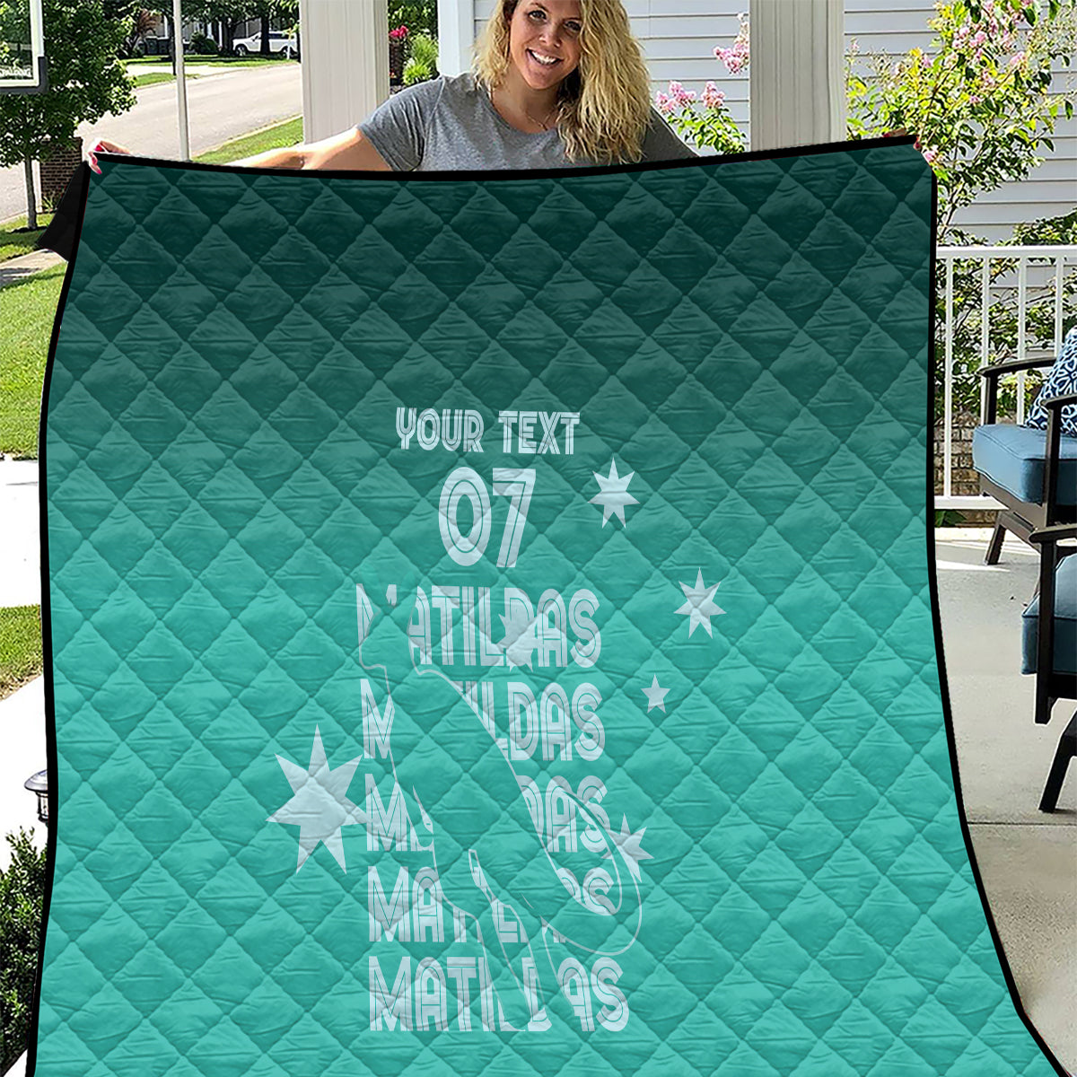 Australia Soccer Matildas Custom Quilt Turquoise Basic Gradient